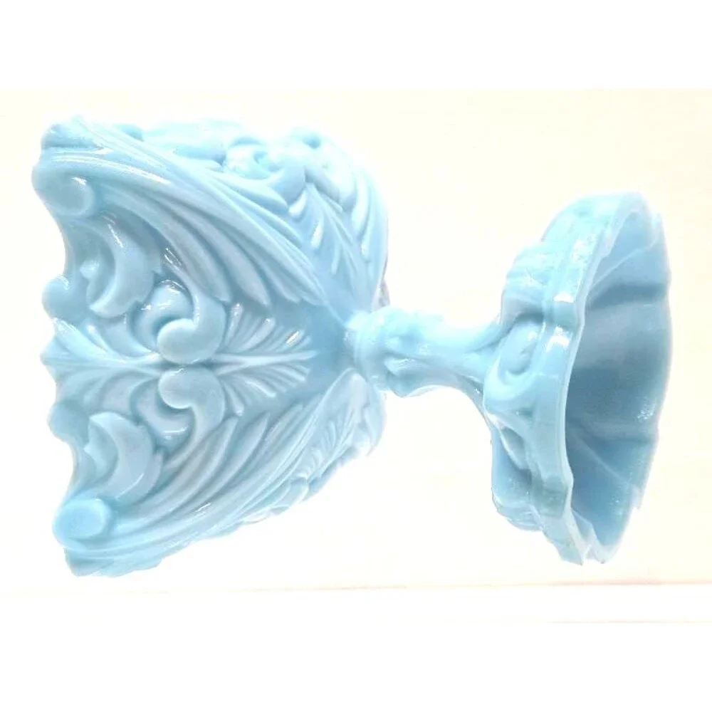Vintage Portieux Vallerysthal Aqua Blue Opaline Milk Glass Compote France